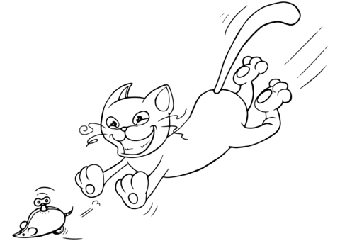 Cat Chasing The Mechanical Mouse Coloring Page